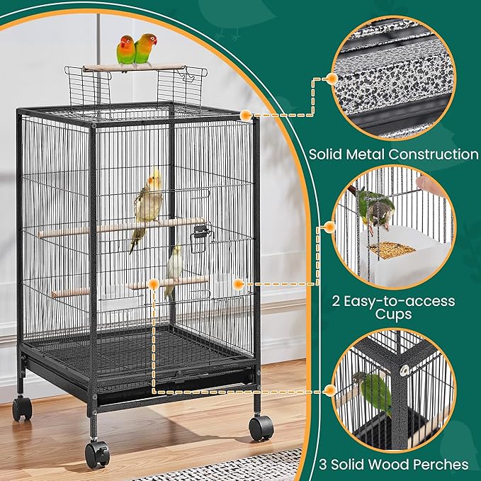 Yaheetech 35 inch Wrought Iron Bird Cage w/Play Open Top and Rolling Stand - Image 5