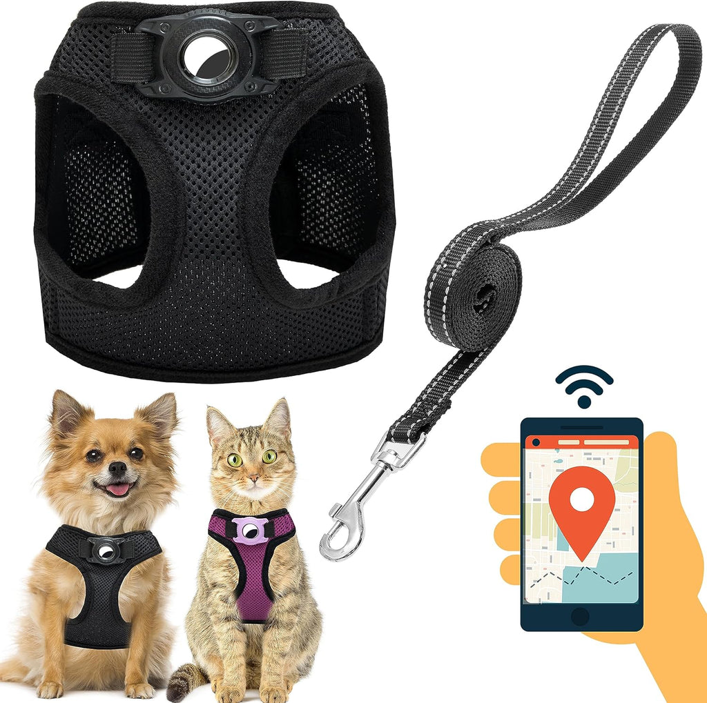 Dog Harness with AirTag Holder & 5 ft Leash Set for Small Dogs