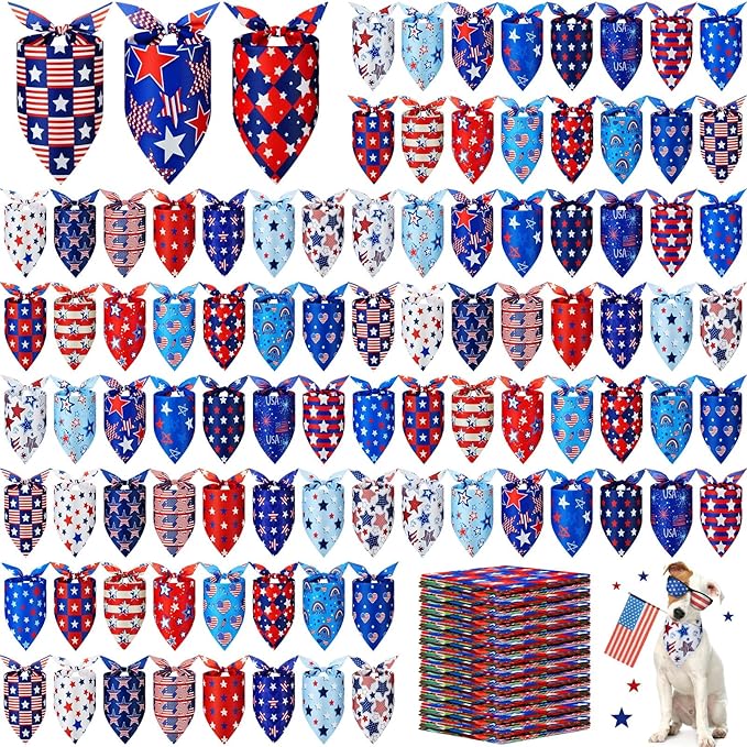 200 Pcs Patriotic Dog Bandanas Bulk Veterans Day Bandanas by Jeere