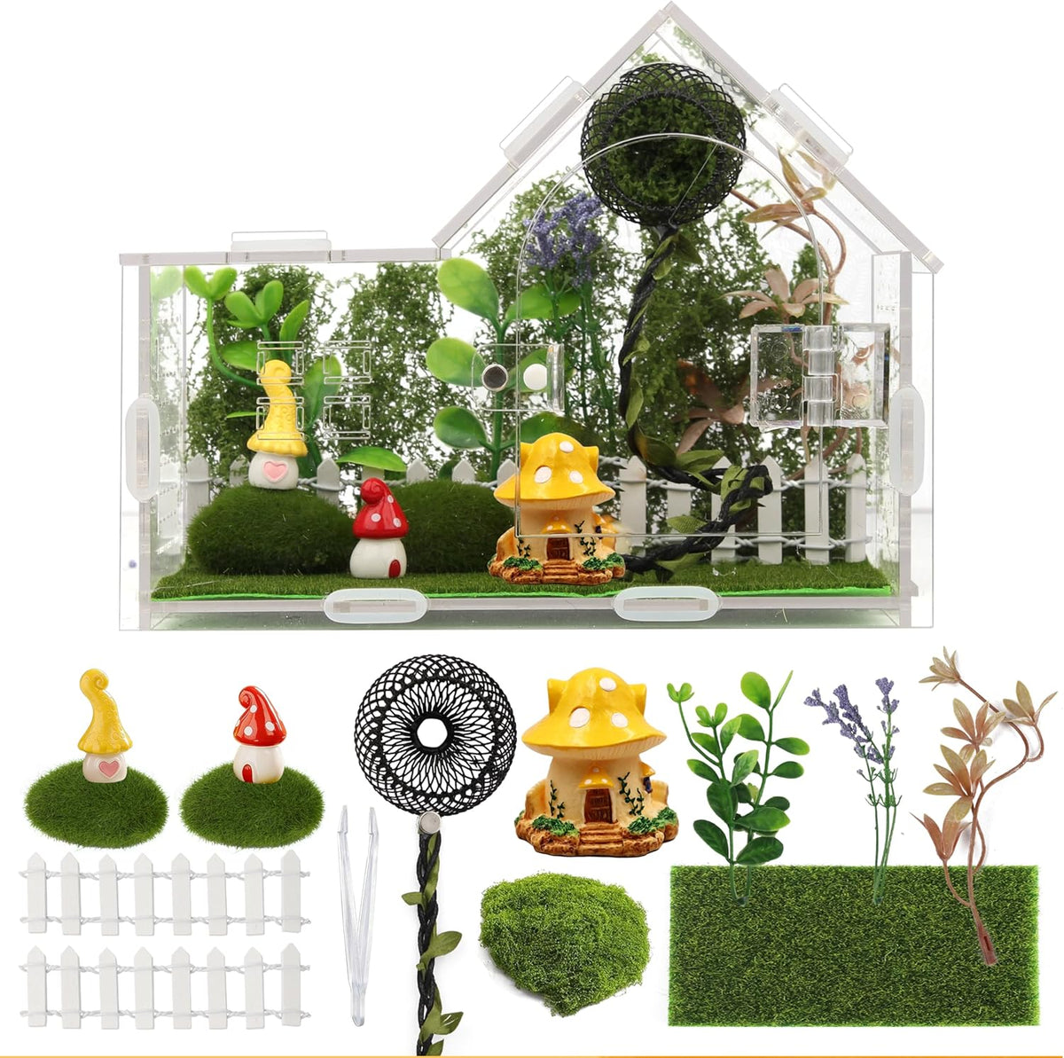 Acrylic Jumping Spider Enclosure Kit 19PCS with Decor