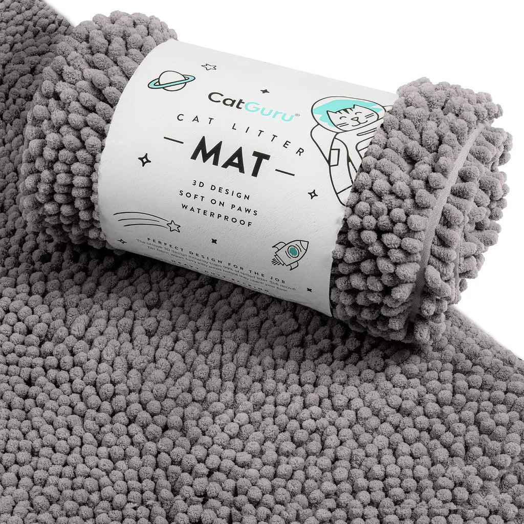 CatGuru Cat Litter Mat, Medium, Extra Large, XXL, Waterproof Litter Box Mat, Non Slip Kitty Litter Mat, Machine Washable Litter Trapping Mat, Soft Litter Tray, Cat Stuff (Medium, Gray/Heavy-Duty)