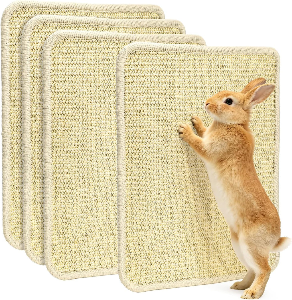 4 Pcs Rabbit Scratch Mat, 16 x 12 in Natural Sisal Bunny Scratching Pad, Rabbit Claws Teeth Care Resting Rug, Animal Chew Toy Forage Cage Accessories for Grinding, Biting, Sleeping, Nesting