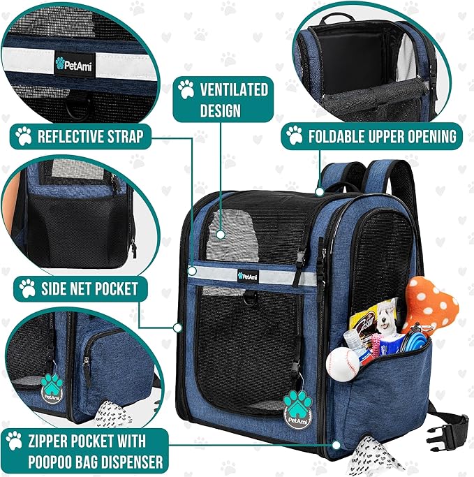 PetAmi Dog Backpack Carrier for Small Large Cat, Ventilated Pet Hiking Backpack - Image 3