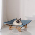 Large Cat Bed Hammock Cradle Cats Accessories 22 X 22 Inch Elevated Pet Bed for Window Perch for Large Cats or Kitty Easy Assembly Cat Furniture Gift (Classic Blue & Walnut Wood)