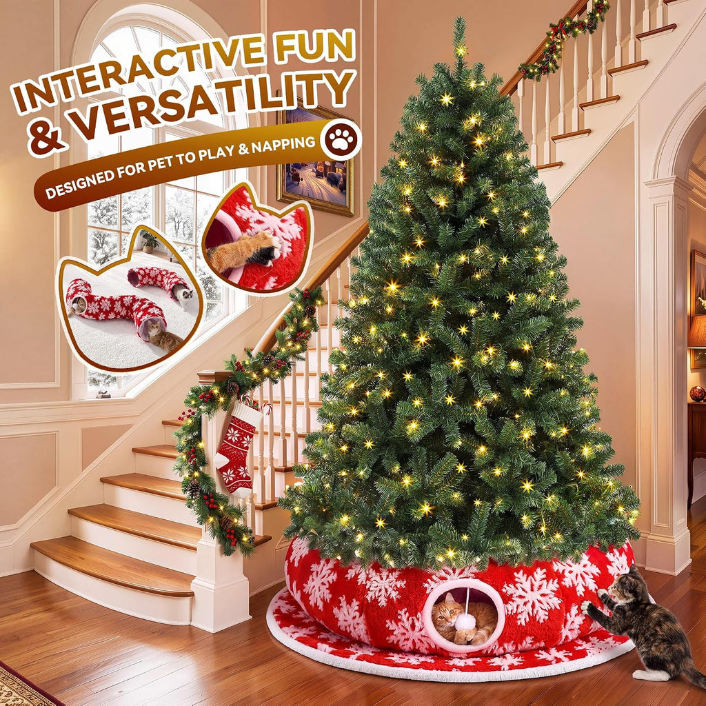 YITAHOME 6FT Green Prelit Christmas Tree w/Cat Tunnel & Skirt