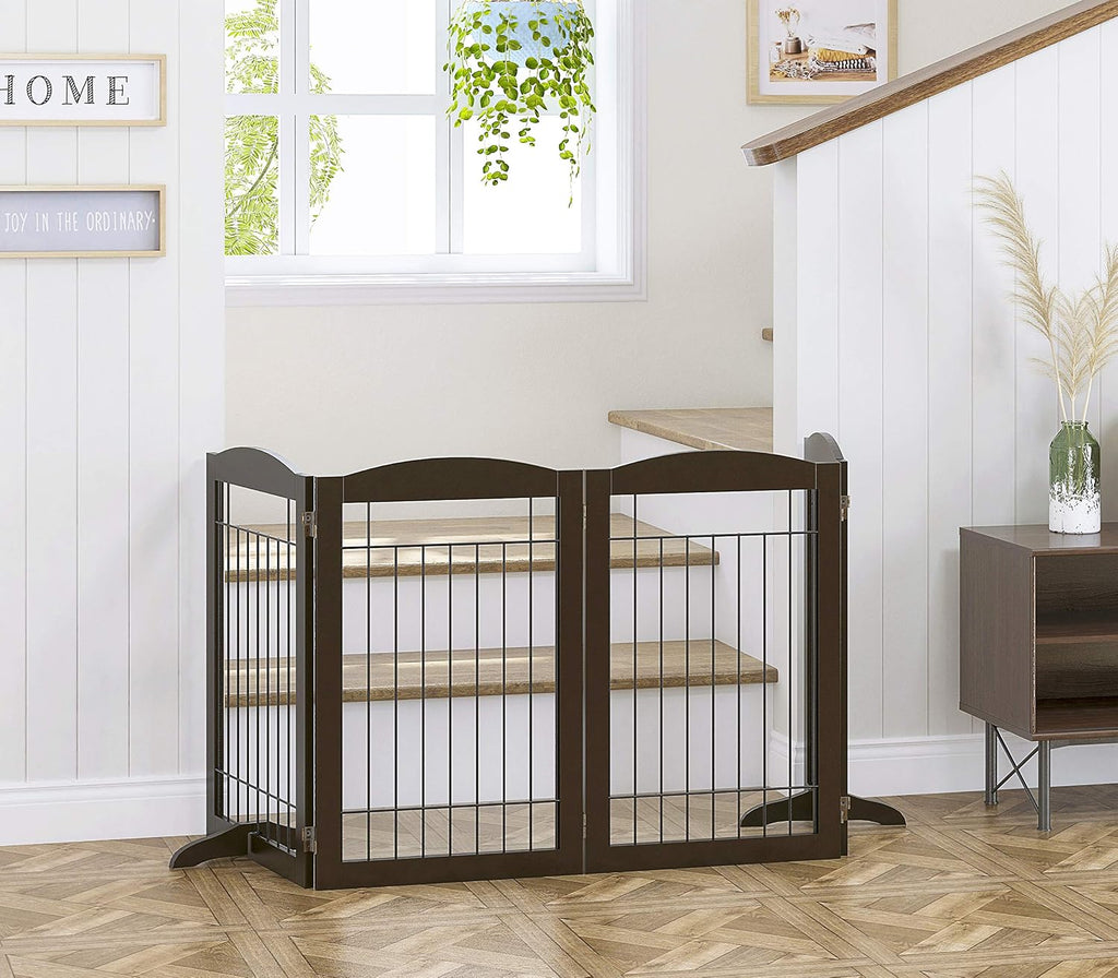 Spirich Free Standing Foldable Metal Pet Gate for Dog, 80" Extra Wide 30" H