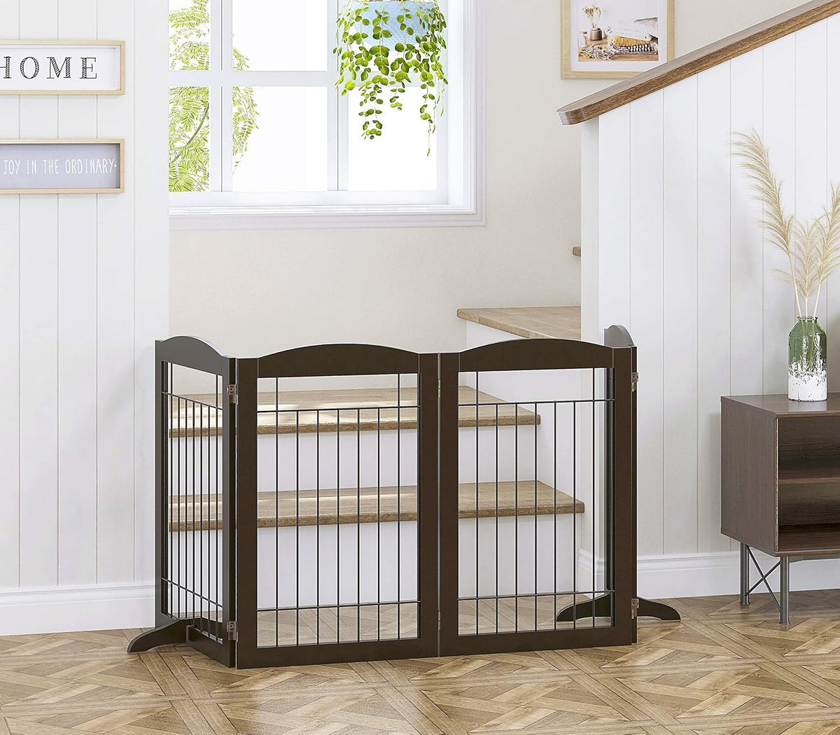 Spirich Free Standing Foldable Metal Pet Gate for Dog, 80" Extra Wide 30" H