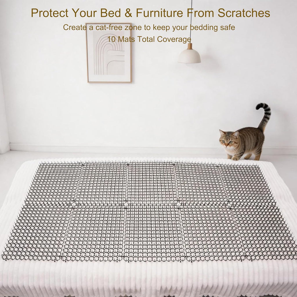 10 Pack Cat Repellent Mat for Indoor & Outdoor, Anti Cat Scratch Mat with Spikes, Cat Deterrent Mat for Garden, Sofa, Bed, Waterproof & Reusable