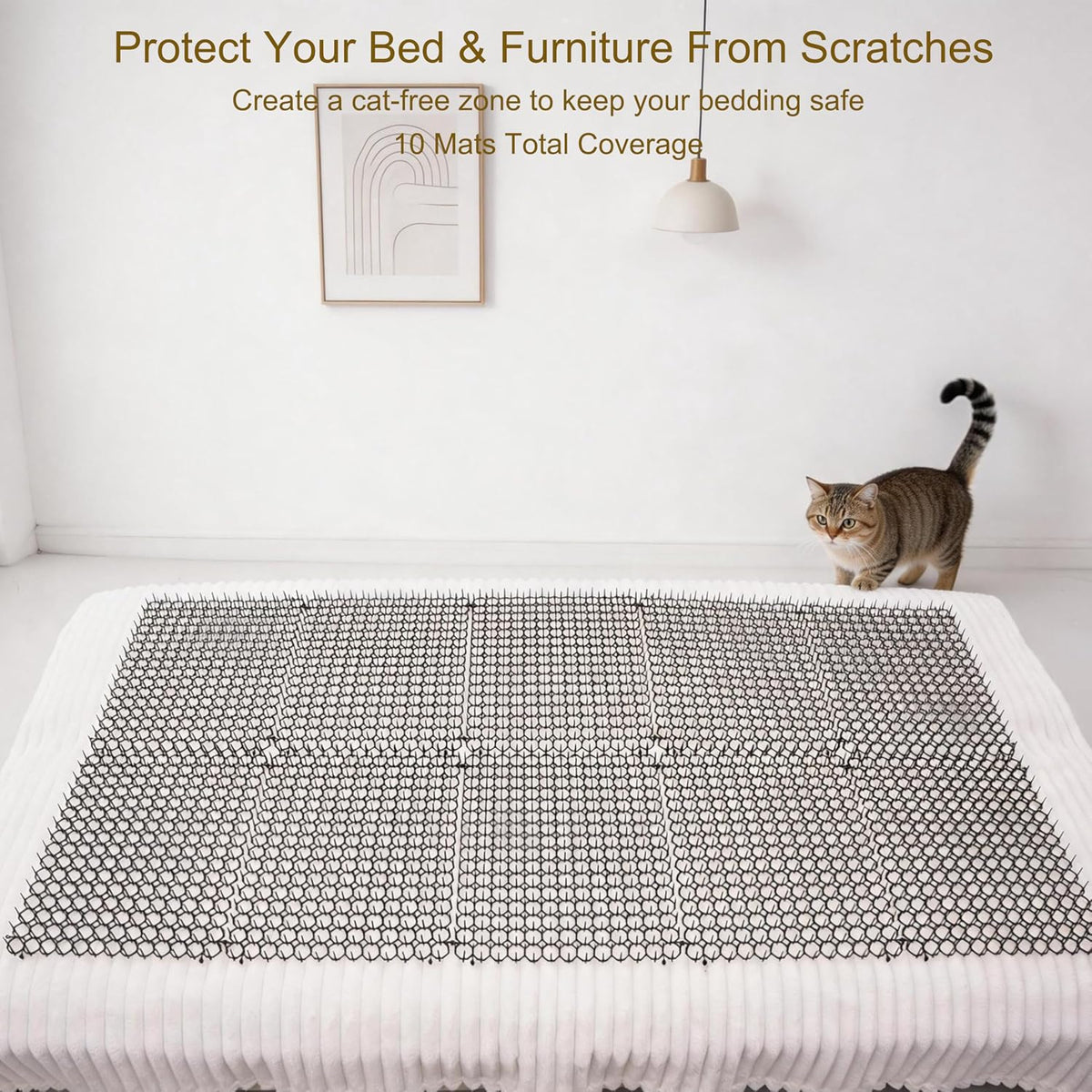 10 Pack Cat Repellent Mat for Indoor & Outdoor, Anti Cat Scratch Mat with Spikes, Cat Deterrent Mat for Garden, Sofa, Bed, Waterproof & Reusable