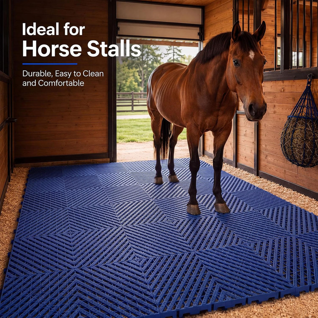 12 Pcs Horse Stall Mat 4 x 5.27 ft Plastic Stable Mat Interlocking