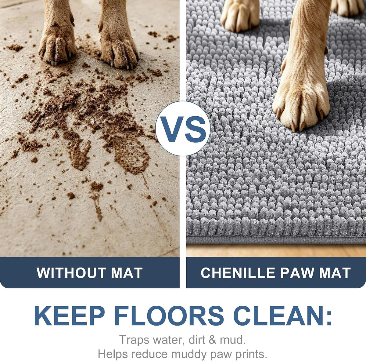 Grandaily Dog Door Mat for Muddy Paws 47x24, Chenille Dirt Trapper Doormat