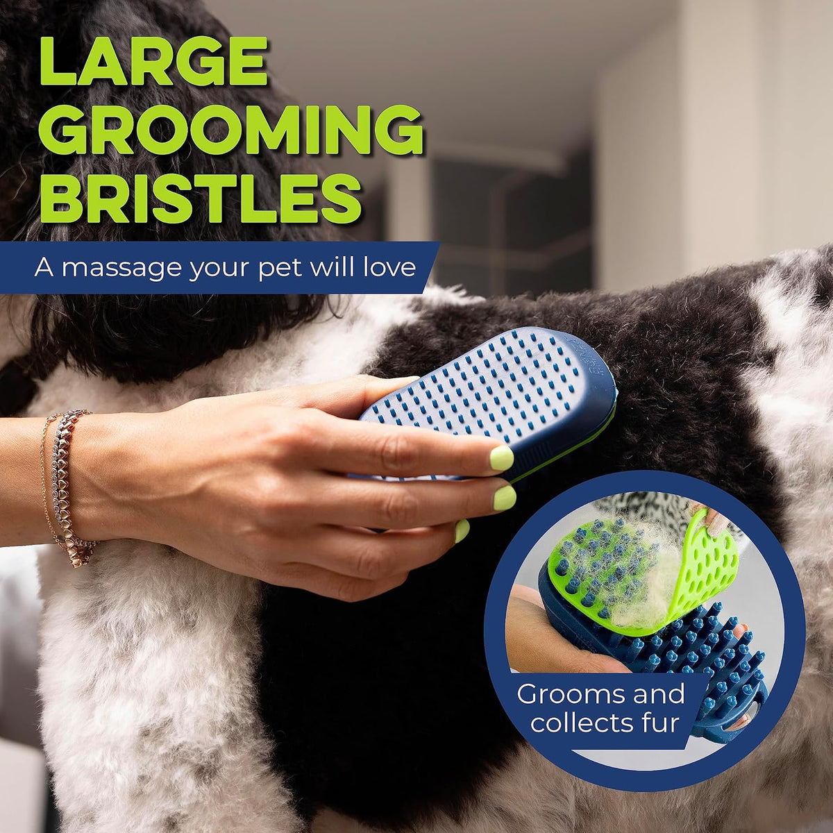 Silicone Dog Brush, Shedding & Massage Brush, Cat Bath Scrubber, Navy