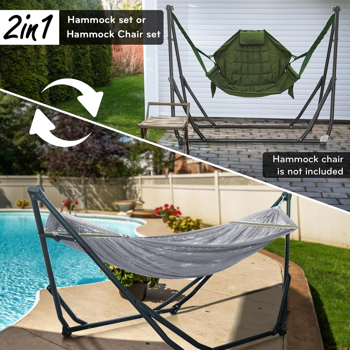 Tranquillo UniGen Hammock, Hammock Stands Heavy Duty Indoor/Outdoor Hammock with Signature Steel Stand, 600lbs Premium Foldable, Durable 2-Layered Soft Polyester, Grey