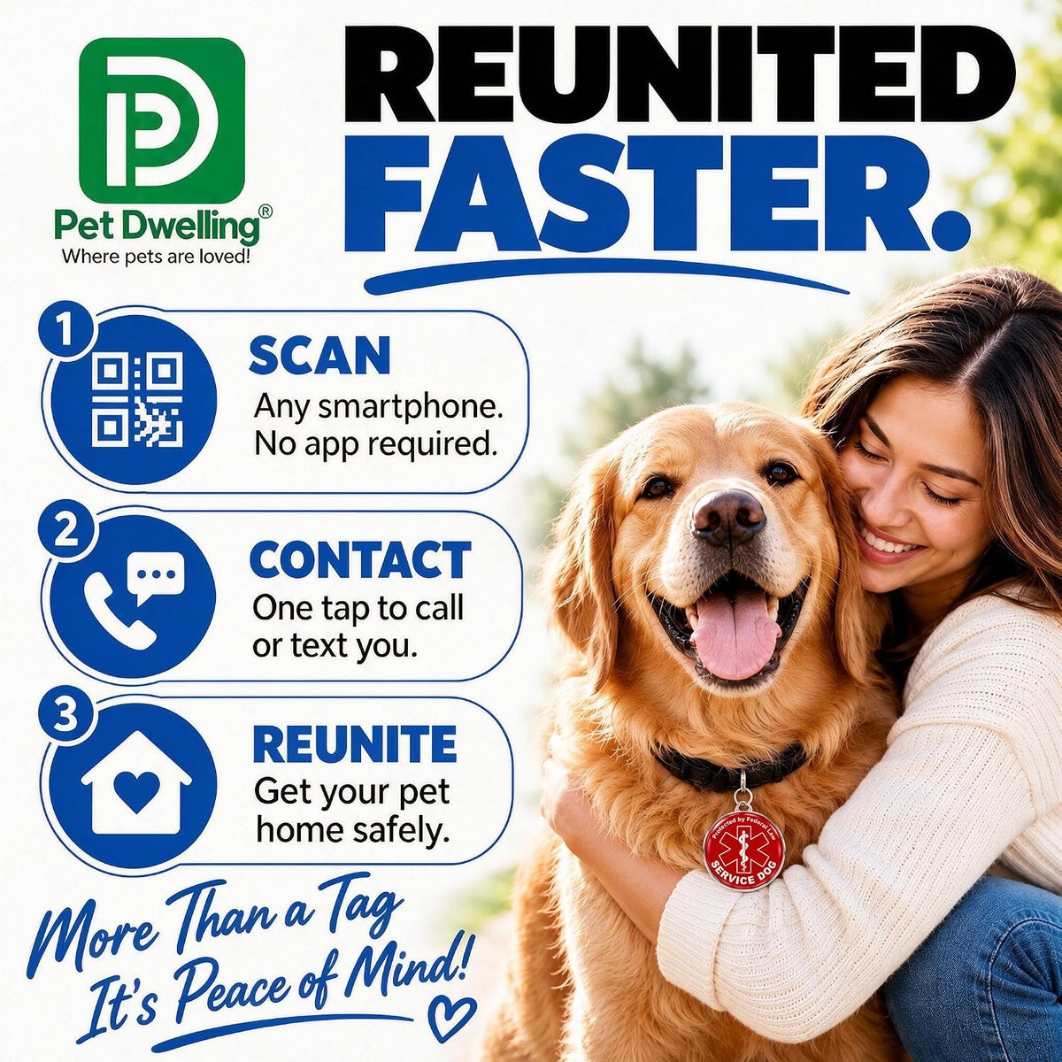 Pet Dwelling Service Dog Tag with QR Code & Medical Symbol