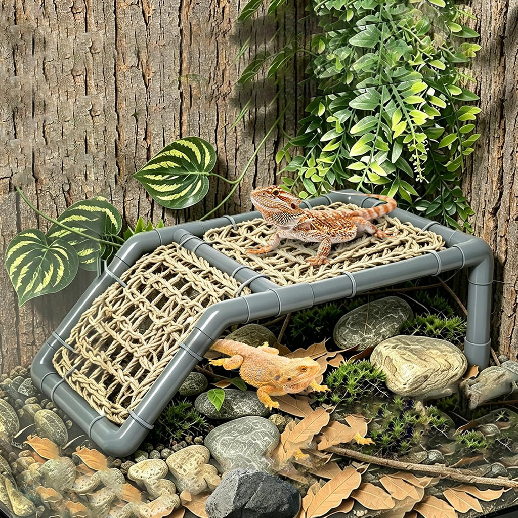 Bearded Dragon Tank Accessories Reptile Basking Platform Hideout Hide Leopard Crested Ramp Bed Hammock for Gecko Chameleon Ball Python Tortoise Snake Enclosure Cage Decor
