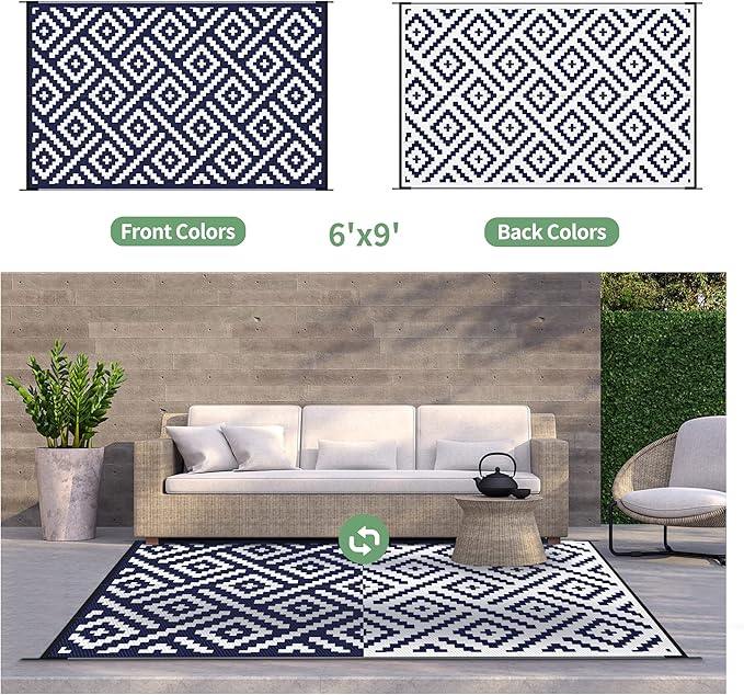 GENIMO Outdoor Rug for Patio Clearance, Reversible Plastic Camping Rugs - Image 4