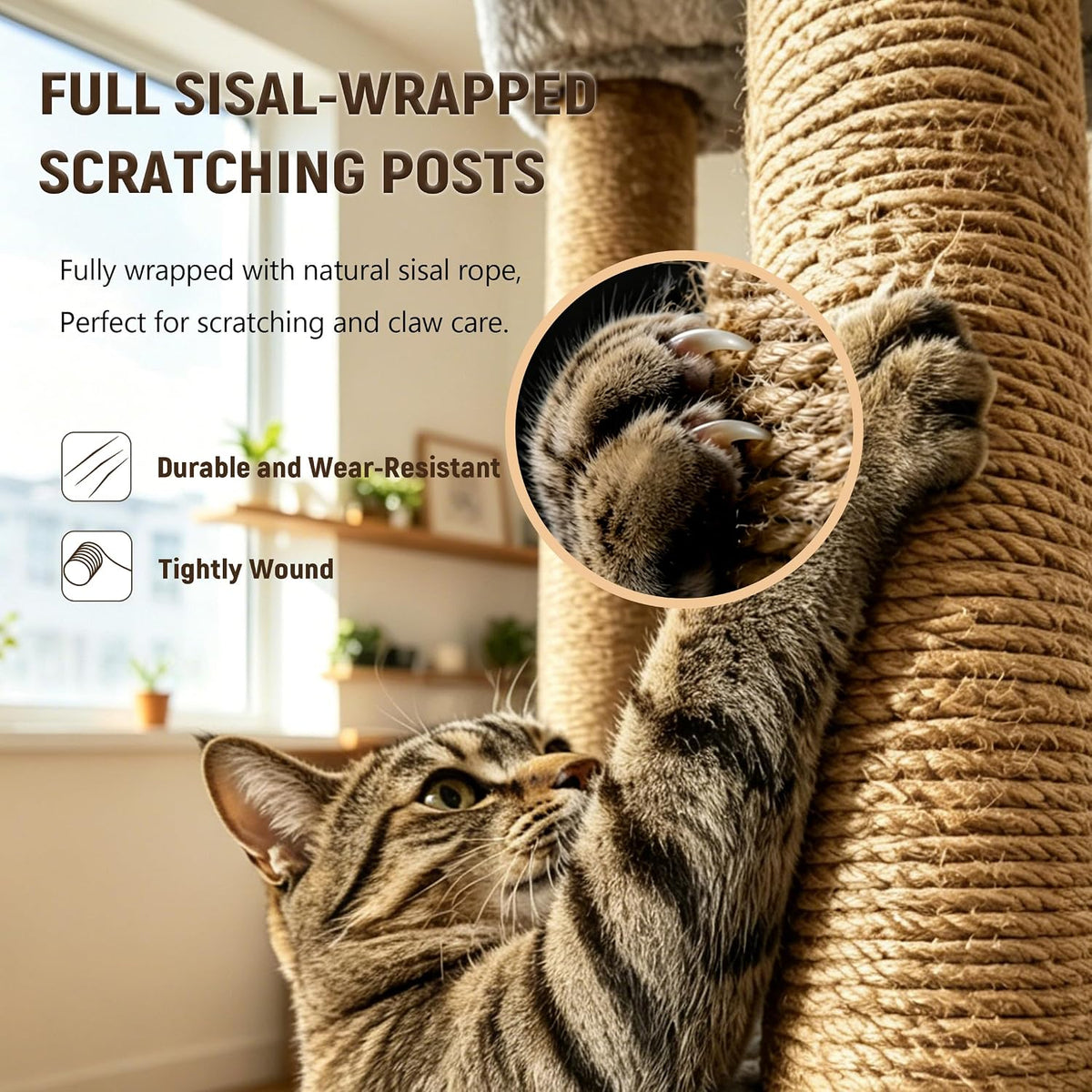 Cat Scratching Post, 4 Scratch Post, Cat Tower for Indoor Cats with Plush Cat Hammocks, Stable Cat Tree & Cat Perch, for Indoor Small Medium Large Cats (30'')