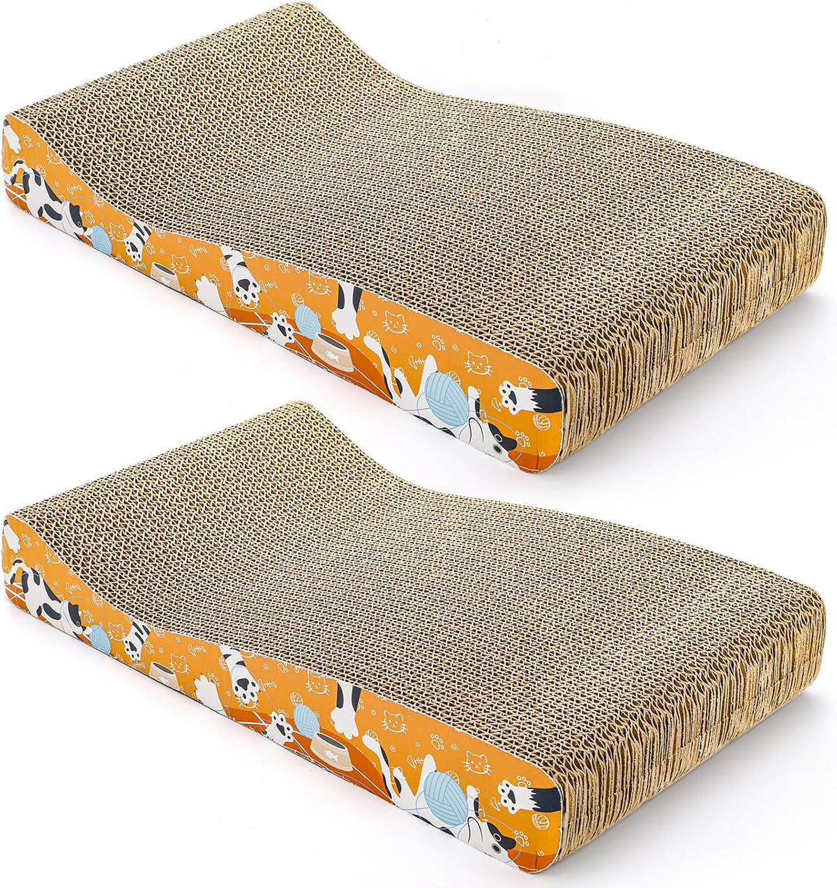 Nicunom 2 Pack Cat Scratching Pads, Curved Cat Scratcher Cardboard, Reversible Cat Scratch Board for Furniture Protection, Cat Scratcher Lounge Couch Bed for Indoor Cats