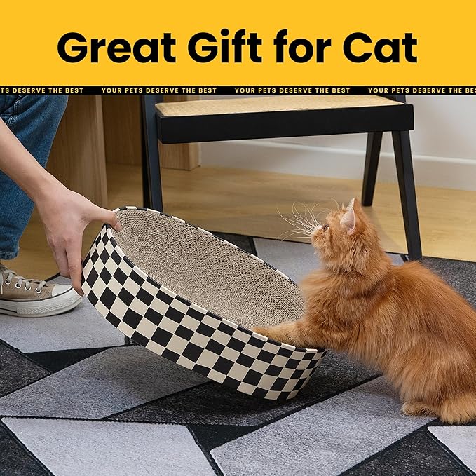 Cat Scratcher Cardboard, 2-in-1 Oval Scratching Pad & Lounge Bed, High-Density - Image 7