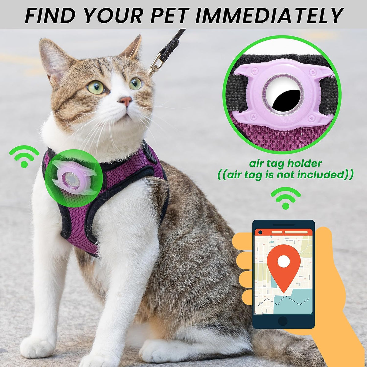 Dog Harness with AirTag Holder & 5 ft Leash Set for Small Dogs