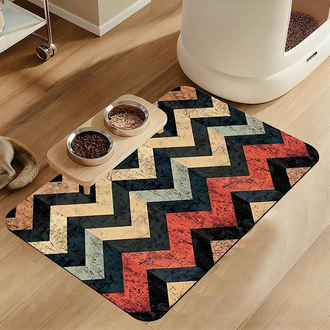 Vintage Plaid Pet Food Mat for Cats and Dogs–Christmas Stocking Absorbent Quick by LUTASER