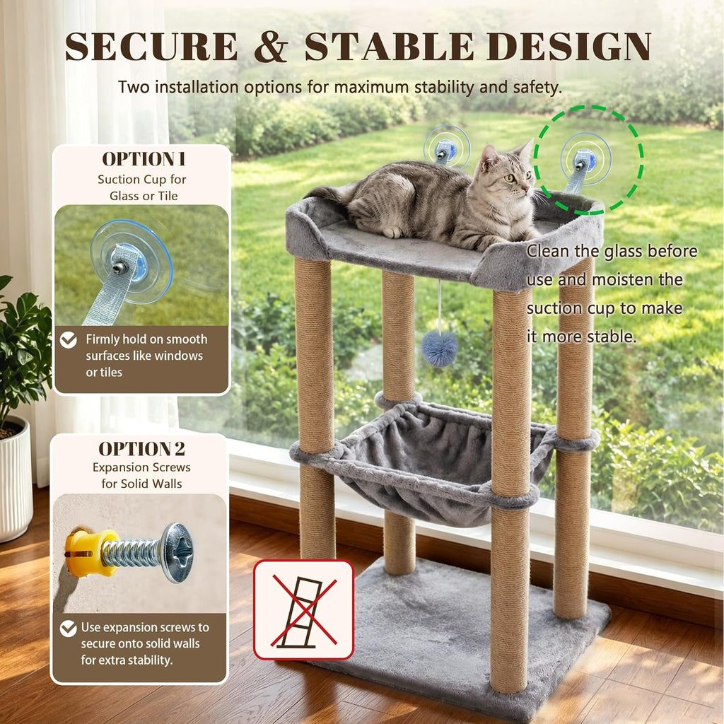 Cat Scratching Post, 4 Scratch Post, Cat Tower for Indoor Cats with Plush Cat Hammocks, Stable Cat Tree & Cat Perch, for Indoor Small Medium Large Cats (30'')