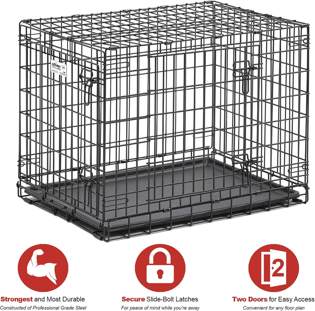MidWest Homes for Pets Ultima Pro Heavy-Duty 30-Inch Dog Crate, Ultra-Strong Steel Double Door Pet Cage for Medium-Sized Breeds, Accessories Included