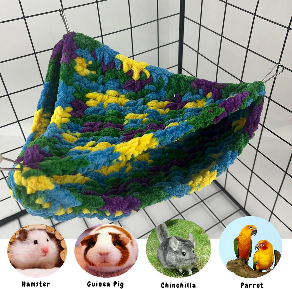 Reptile Hammock, Soft Double-Layered Bearded Dragon Hammock Swing Hanging Bed with Strong Suction Cups & Metal Hooks, Large Chameleon Lounger, Rat Bird Cage Hanging Bed,Gecko Tank Accessories