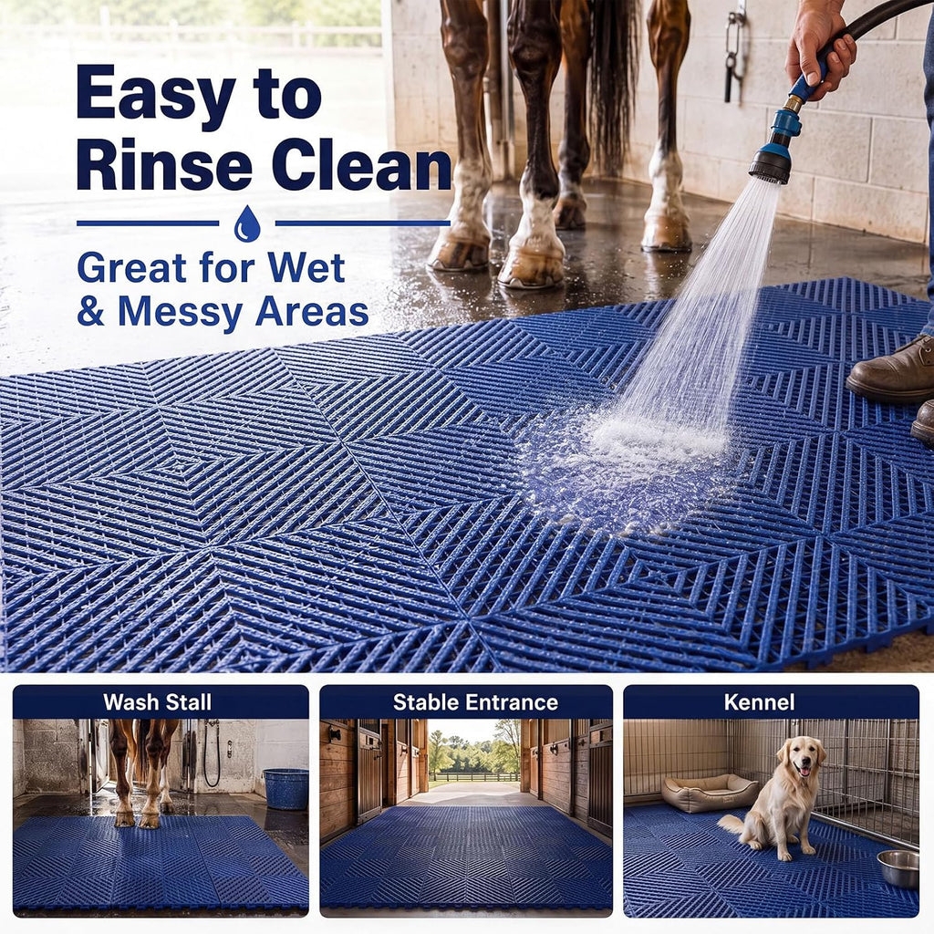 12 Pcs Horse Stall Mat 4 x 5.27 ft Plastic Stable Mat Interlocking
