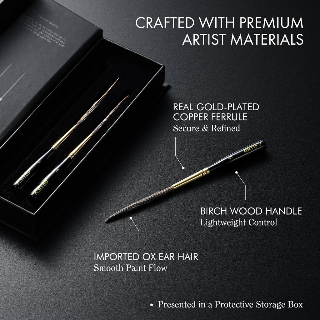 ARTIFY Long Liner Brushes, 3PCS Ox Ear Hair Detail Paint Brushes #1#3#5