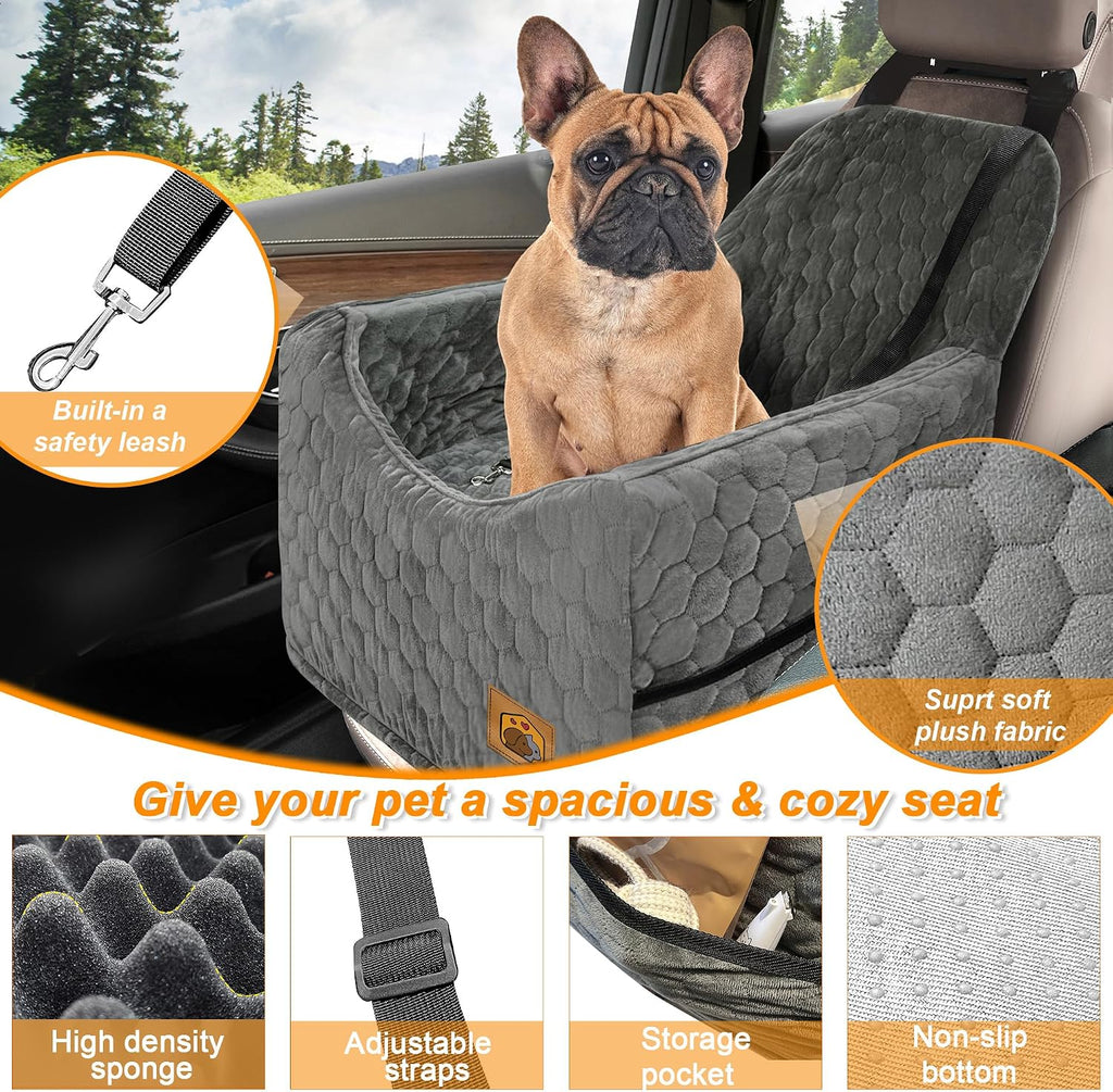 Dog Car Seat for Small/Medium Dogs, Memory Foam Dog Booster Seat, Travel Safety Per Car Seat with Washable Removable Cover, Storage Pockets for Dogs up to 35 lbs