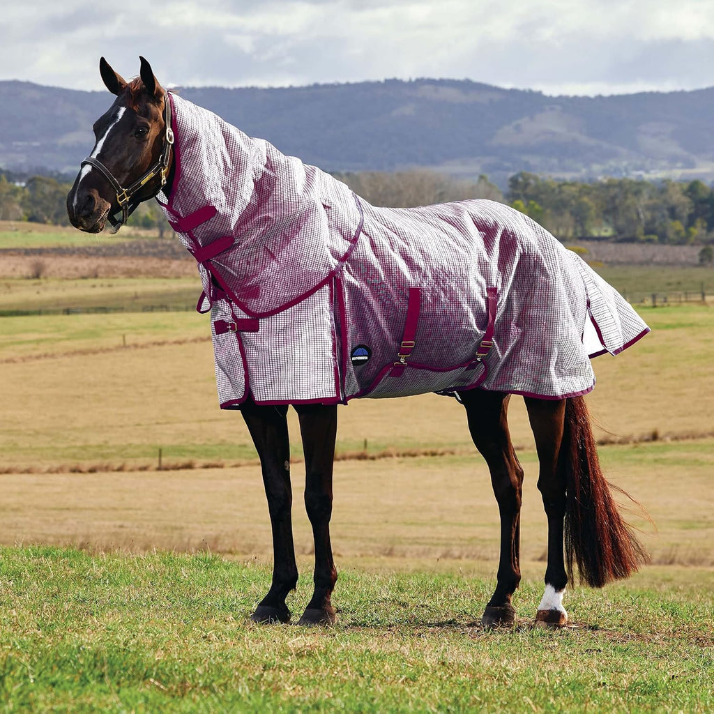 WeatherBeeta ComFiTec Ripshield Fly Sheet Detach-A-Neck, White/Burgundy, 78"