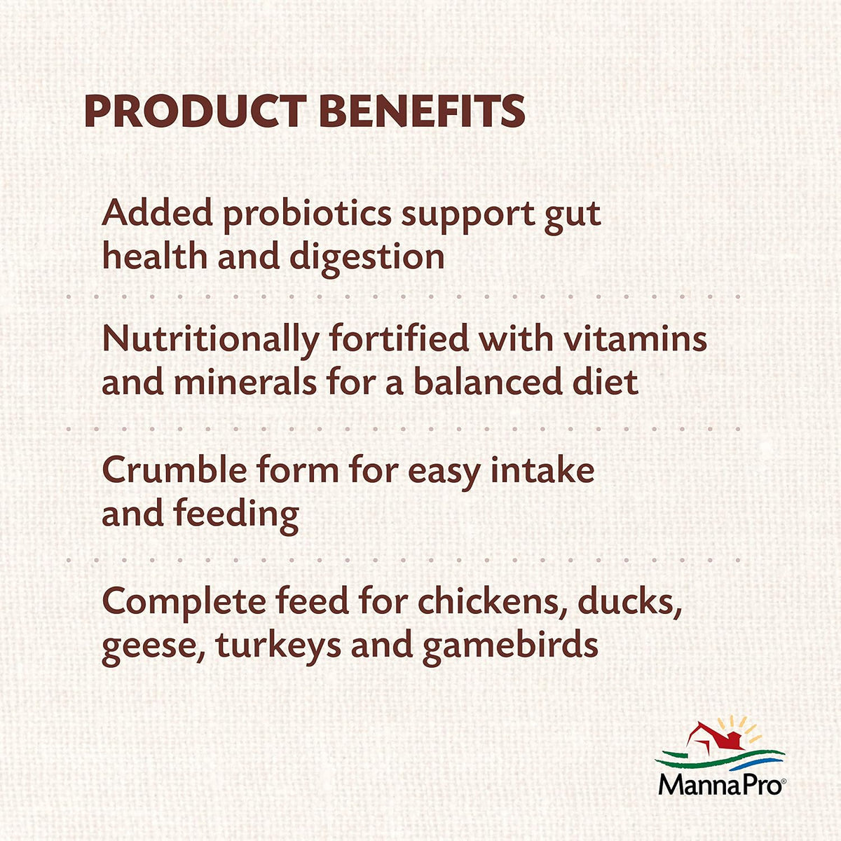 Manna Pro All Flock Crumbles with Probiotics, Chicken & Duck Food, 8 lb Bag