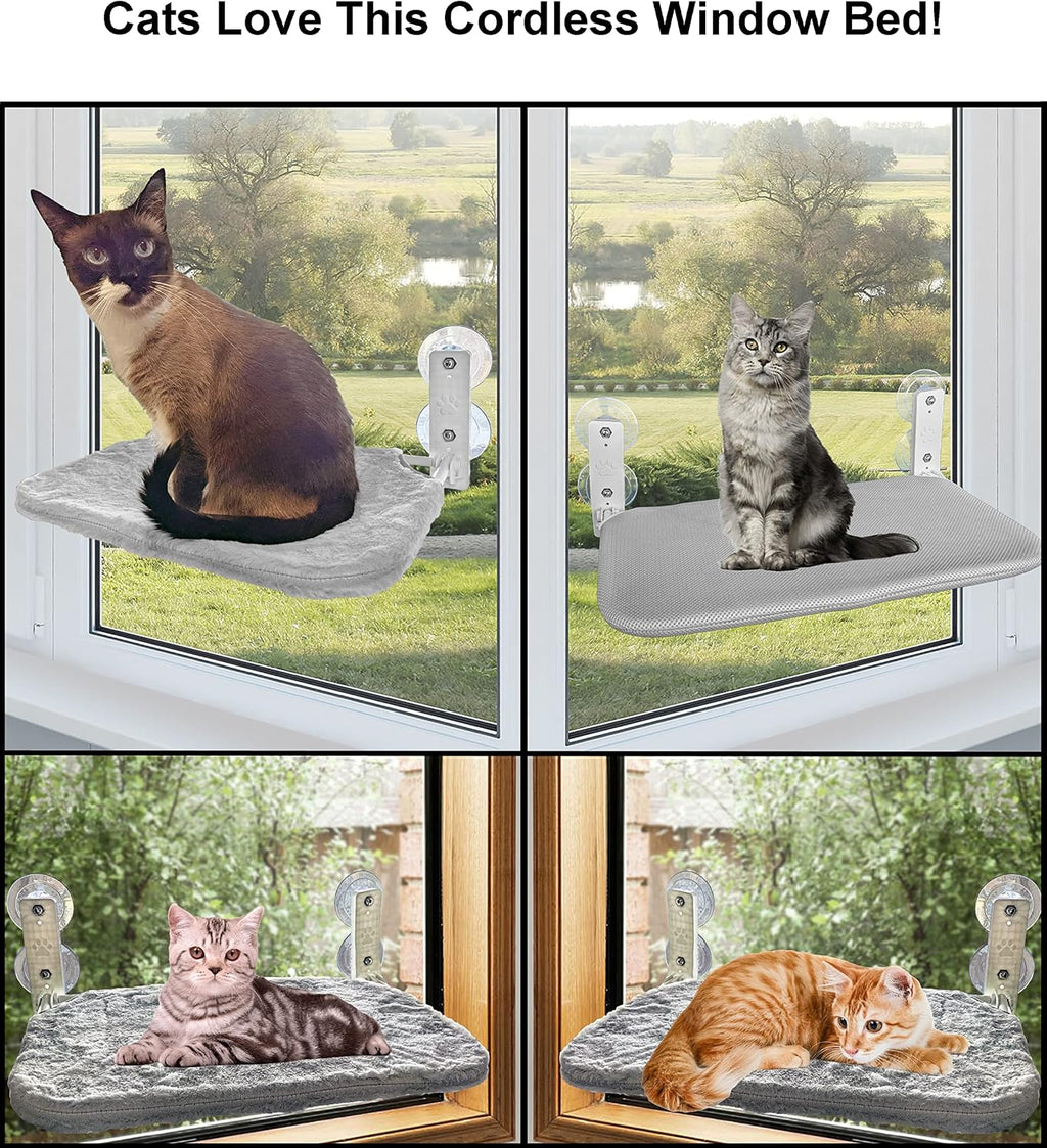 Family Safe Cordless Portable Foldable Cat Window Perch Hammock with Metal Frame, Strong Suction Cups, and 2 Fabric Covers for Indoor Cats - Medium