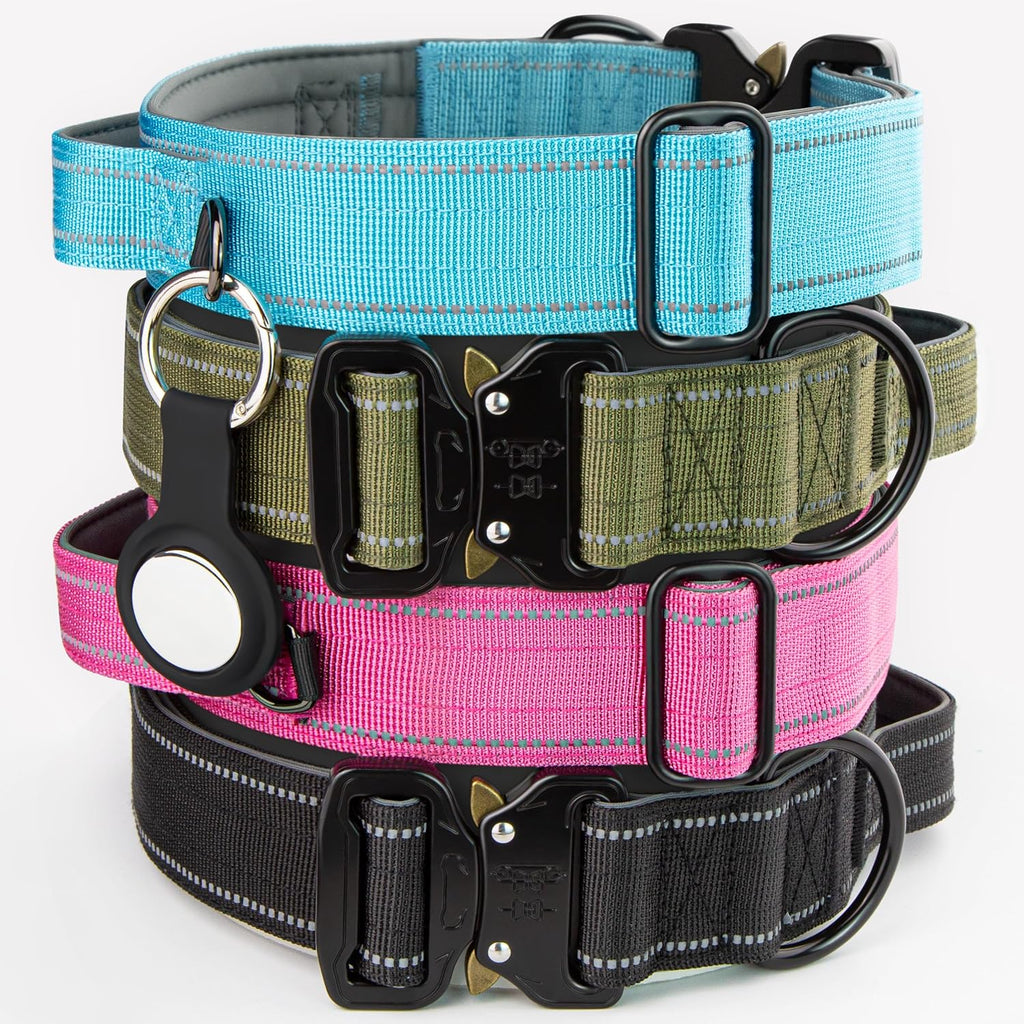 Tactical Dog Collar with Control Handle & AirTag Holder Green