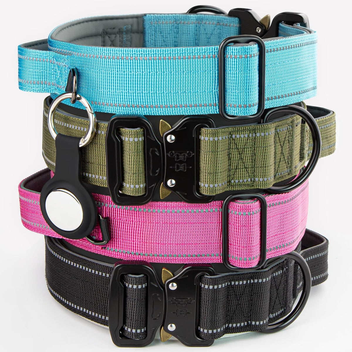 Tactical Dog Collar with Control Handle & AirTag Holder Green