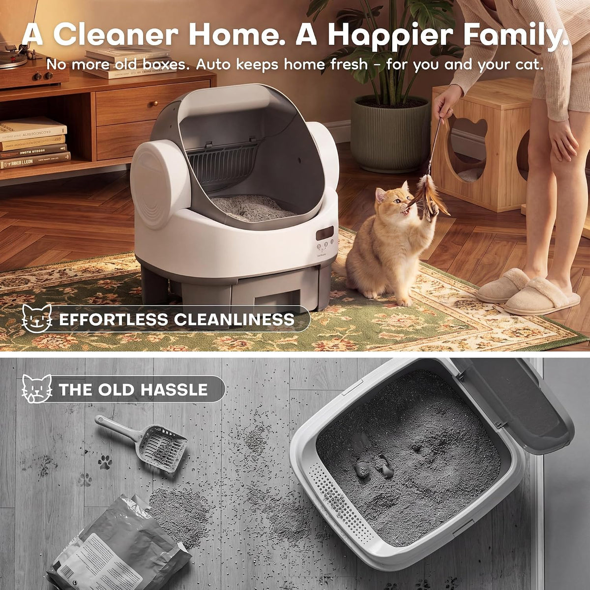 WARCAT automatic Litter Box丨Open Top, Child Lock, No app needed GREY&WHITE