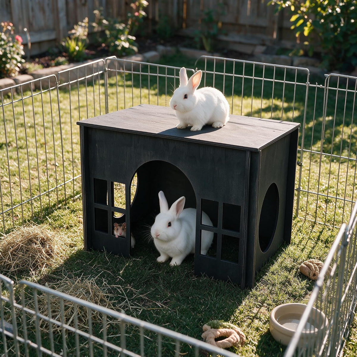 Wooden Bunny House Rabbit Hideout,Large Castle Hideaway