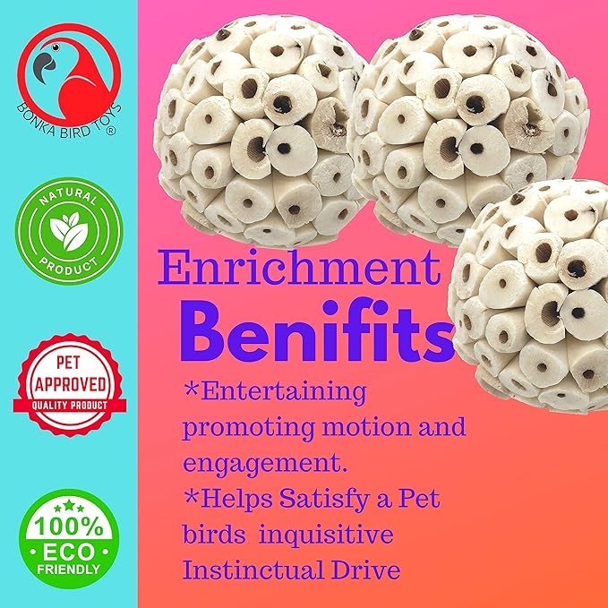 Bonka Bird Toys 1214 Pk3 All-Natural Sola Atta Balls, Soft and Lightweight Chew - Image 5