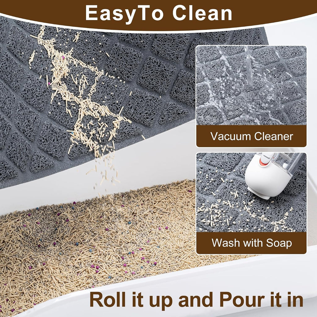 Cat Litter Box Mat,24 x 35 In,Trapping Mat Premium Durable PVC Pad,Grey