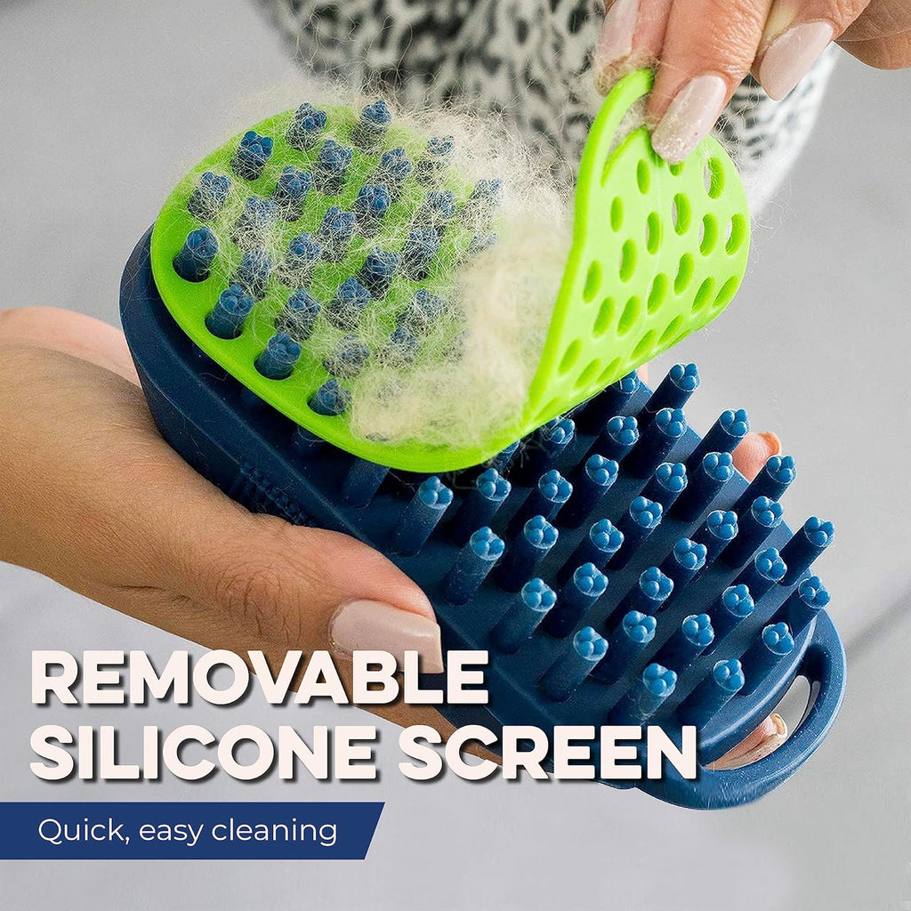 Silicone Dog Brush, Shedding & Massage Brush, Cat Bath Scrubber, Navy