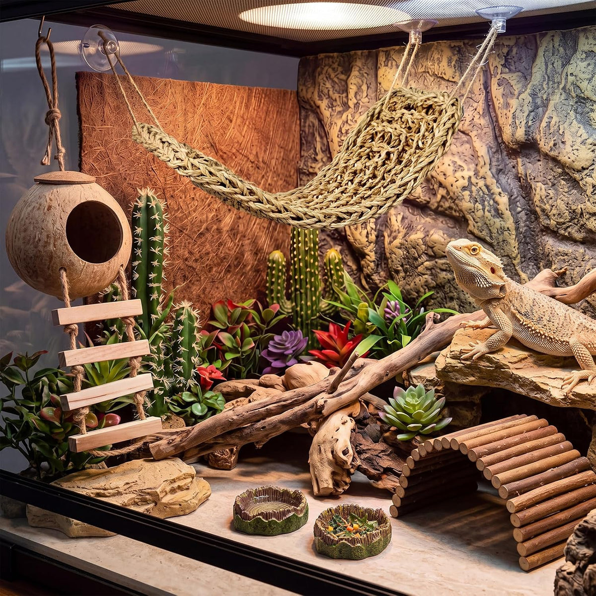 RattanView Bearded Dragon Tank Accessories Reptile Climbing Decor Hut