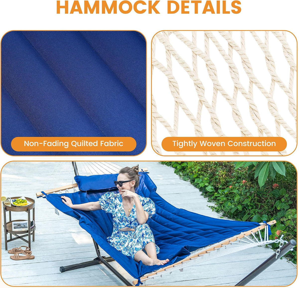 Lazy Daze Double Handwoven Rope Hammock with Pad and Pillow Set for Outdoor