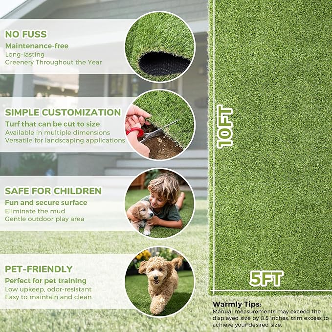 Artificial Grass Rug Indoor Outdoor, 5 x 10FT Fake Grass Turf - Image 4