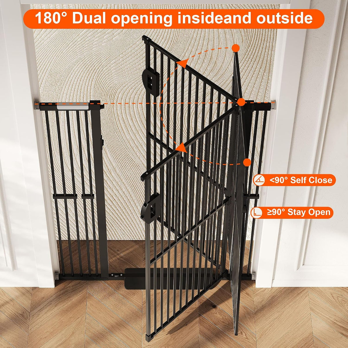 Jekriuet 57" Extra Tall Pet Gate, 27.5"-38.5" Wide, Black