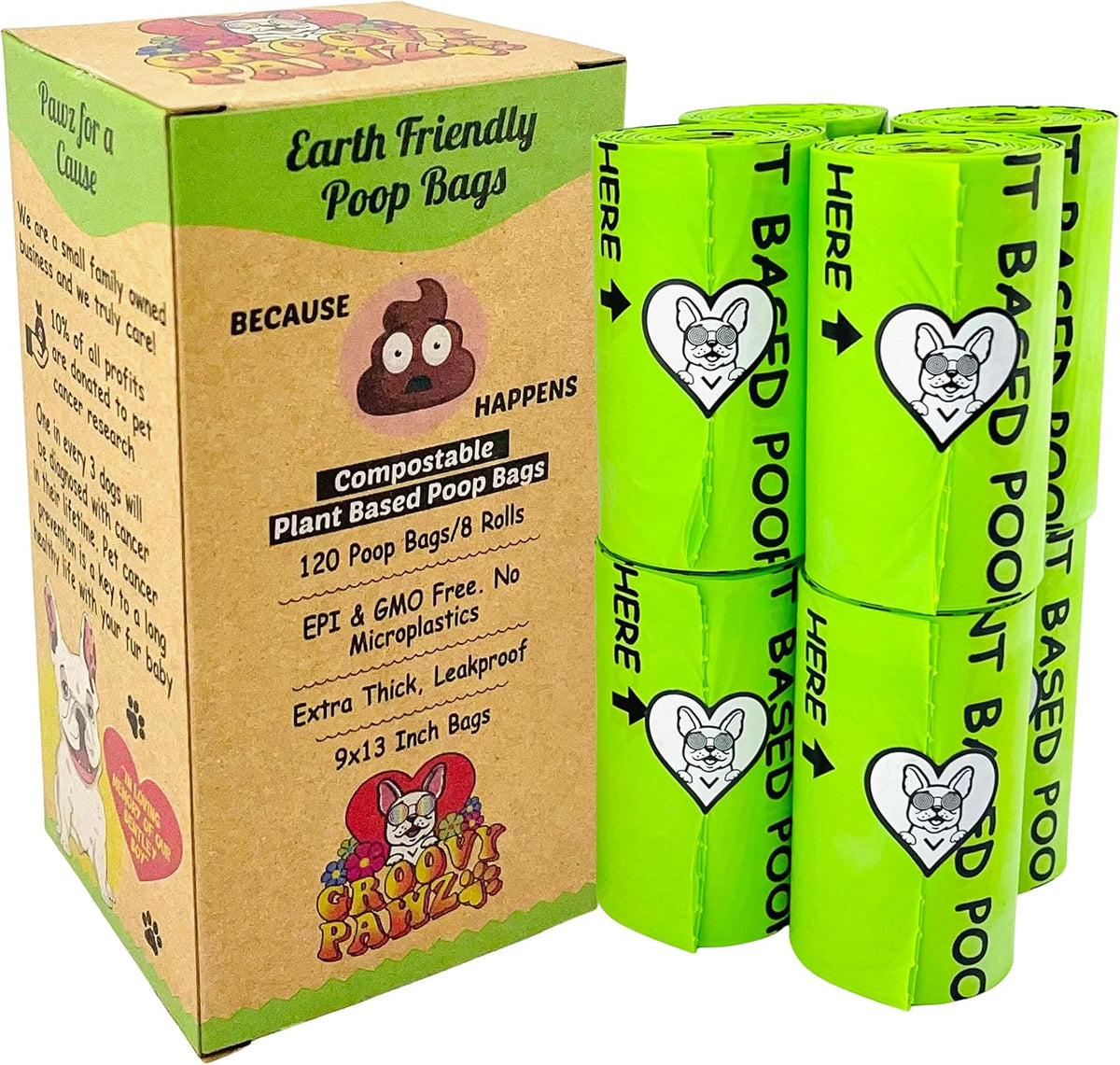 Certified Compostable Dog Poop Bags, 240 Count, Plant Based, Eco Friendly, Extra Strong, Leakproof, No Odor, Pet Supplies