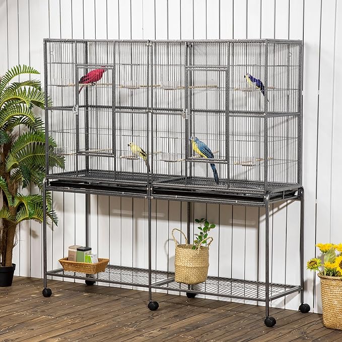 PawHut 65" Double Rolling Metal Bird Cage - Image 2