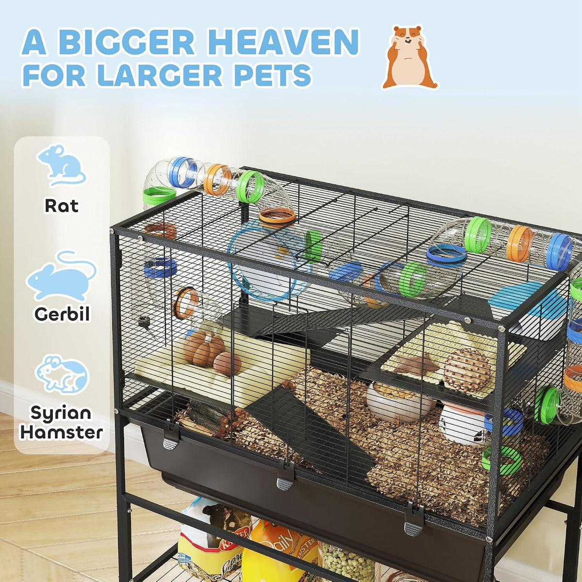 PawHut Large Hamster Cage with Deep Tray, 3 Tier for Syrian Gerbil Mouse