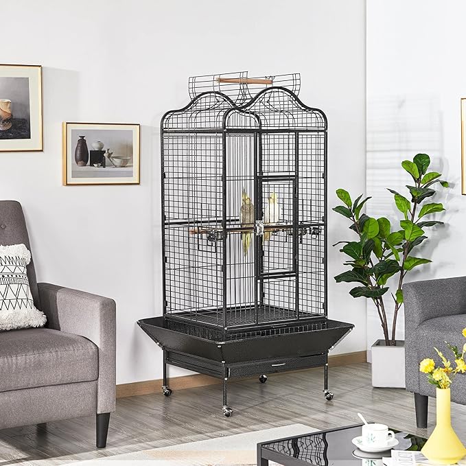 Yaheetech 63'' Bird Cage with Stand Wrought Iron Rolling Open Play Top Large - Image 3