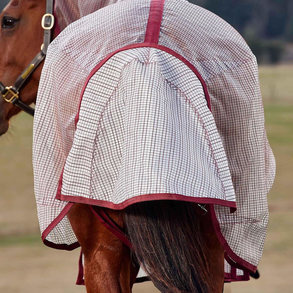 WeatherBeeta ComFiTec Ripshield Fly Sheet Detach-A-Neck, White/Burgundy, 78"